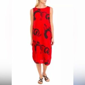 Patrizia Luca Red Midi Dress with Black Abstract Motif
